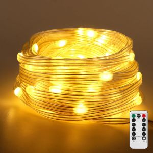 TRAHOO-Guirlande lumineuse &eacute;tanche, 10M Guirlande lumineuse 100 LED, Etanche Guirlande Lumineuse Exterieure avec 8 Modes pour Terrasse Jardin Arri&egrave;re-cour No&euml;l D&eacute;coration Blanc Chaud - Neuf