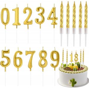 Chenquansarl-10 Pi&egrave;ces Bougies D'anniversaire Dor&eacute;es Chiffres 0-9 Bougies En Forme De Chiffres 10 Pi&egrave;ces Bougies De G&acirc;teau En Spirale Dor&eacute;es Avec Support Pour D&eacute;coration D'anniversaire, De F&ecirc;te Et D - Neuf
