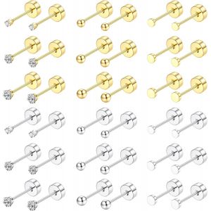 Kal-Paires Petites Boucle D'oreille Acier Inoxydable Hypoallergénique Lot Boucles D'oreilles Femme Argent Or Boucles D'oreilles Cartilage Zircon Balle Clou D'oreille Piercing Bijoux 2/3/4mm - Neuf
