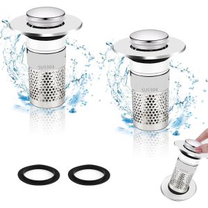 2 Pcs Filtre De Drainage De Sol En Acier Inoxydable, 34-40Mm Filtre Lavabo Pop Up, Bouchon De Crépine Avec Filtre À Cheveux, Pop Up Bouchon De Vidage Universel, Pour Lavabo Cuisine[POU8806064] - Neuf