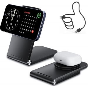 Wireless Charger,Magnetic Wireless Charging Dock,Mag-Safe Fast Charging Station Compatible With Iphone 15 14 13 12 Series,Airpods Pro 2,Airpods 3 - Neuf