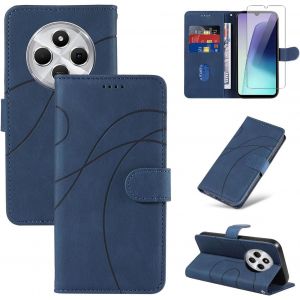 JGD-Coque Compatible avec Xiaomi Redmi 14C / Poco C75 / Redmi A4 5G avec 1 Pi&egrave;ce Protection &Eacute;cran en Verre Tremp&eacute;, Housse PU Cuir &agrave; Rabat Flip, &Eacute;tui Support et Portefeuille Fonction (Bleu) - Neuf