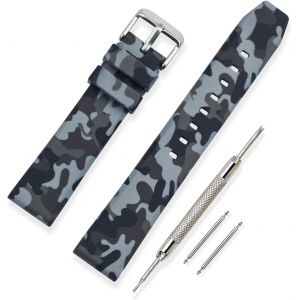 Eryi-Bracelet Montre Haute Qualité Silicone Bracelet Montre Camouflage Épaissir De Plein Air - 20mm, 22mm, 24mm Caoutchouc Montre Bracelet Avec Acier Inoxydable Boucle - Neuf