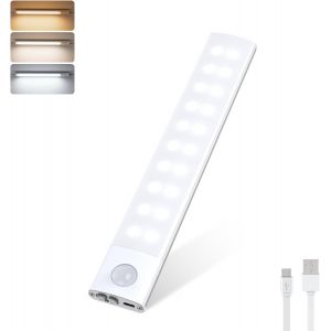 ERYI-Lampe D'Armoire 40 Led, 20Cm Lampe De Placard Detecteur De Mouvement, Rechargeable Usb-C Sans Fil 3 Couleurs Dimmable Éclairage Reglette Led Cuisine Veilleuse Pour Cuisine Escalier Couloir (1 Pi - Neuf