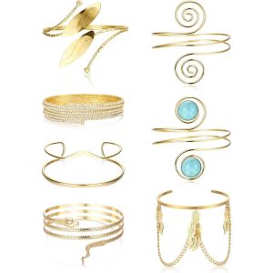 Kalsw-7 Pièces Bracelet Bras Femme Réglables Bracelets Brassard En Métal Or/Argent Feuille Bracelet Bras Serpent Pour Le Haut Du Bras Supérieur Boho Ouvert Halloween Fête Bracelet - Neuf