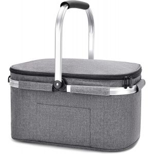 Sac Pique Nique Isotherme Pliable ¿ Glacière Souple, Doublure Étanche, Porte-Repas, Camping, Plage, 4h Isolation Chaud/Froid Gris 32L - Neuf