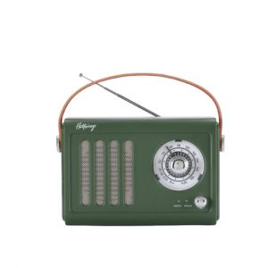 Enceinte/Radio rétro HALTERREGO style vintage, RMS 5W, Bluetooth, Radio FM, lecteur USB, Aux IN, Batterie rechargeable, vert - Neuf