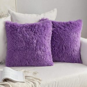 Tianyi-Lot De 2 Housse De Coussin De Canapé Fourrure De Luxe Decoration Canapé Maison Chambre Lit Super Doux Peluche Taie D'oreiller Décorative 50x50cm 20x20 Pouces Violet - Neuf