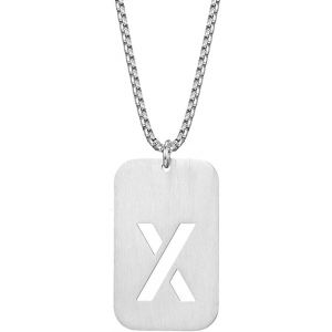 Kal-Homme Acier Inoxydable Dog Tag Initiale Lettre Pendentif Collier Carr&eacute; Militaire Charme Avec Cha&icirc;ne - Neuf