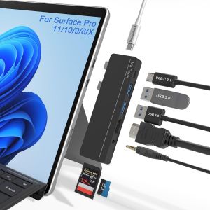 Surface Pro 9 Docking Station, Surface Pro 8 Hub avec 4K HDMI, 100W USB C Thunerbolt 4, USB C, Audio, 2* USB A 3.0, TF/SD Carte, Triple Affichage pour Microsoft Surface Pro 9/Pro 8 /Pro X - Neuf