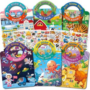 MEVRONISSHOP-Lot de 6 livres d'autocollants r&eacute;utilisables, Autocollants 3D pour Enfants 2 &agrave; 4 ans, Livre D'Autocollants Pour Enfants, DIY Sticker Cadeaux d'anniversaire Filles Gar&ccedil;ons - Neuf