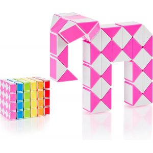 KAL-® Magic Snake Cube | Jouet De Poche Pour Les Enfants De 4 À 8 Ans | Cadeau Anniversaire Enfants Invites | Cadeau Pour Élèves - 48 Blocs | 2,3 Mm X 1,8 Mm | Rose - Neuf