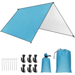 Yemaesre-Camping Bâche Anti-Pluie 3 X 3m / 3 X 4.45m, Imperméable Tarp De Hamac Léger Bâche De Protection De Soleil Pour Picnic, Backpacking, Camping En Plein Air (Bleu/Vert) - Neuf