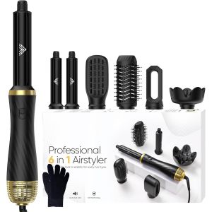 Air Styler 6 En 1, 1000w Seche Cheveux Diffuseur Boucle,Hair Styler Brosse Soufflante Avec Fer À Boucler À Air De 30 Mm,Pour Cheveux Secs, Lissés, Bouclés - Neuf
