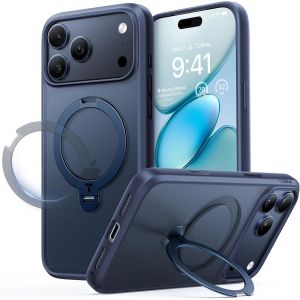 JGD-360&deg; Ostand Spin pour Coque iPhone 17 Pro Max [Support Magn&eacute;tique Rotatif 360&deg;] [Protection Militaire], [Finition Mate Antid&eacute;rapante et Antitraces] - Bleu Nuit - Neuf
