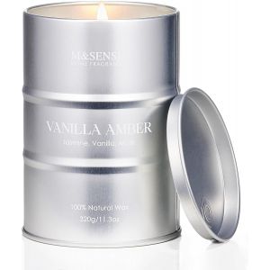 Bougies parfum&eacute;es &agrave; la vanille et &agrave; l'ambre, bougies naturelles au soja 320g, 70 heures de combustion lente, bougies tr&egrave;s parfum&eacute;es &agrave; la vanille pour la salle de bain MSTC0116S VanillaAmber - Neuf