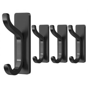 Crochets Muraux Adh&eacute;sifs en Acier Inoxydable Noir - Lot de 4 Pat&egrave;res Murales sans Per&ccedil;age Charge 6kg Salle de Bain et Cuisine - Neuf