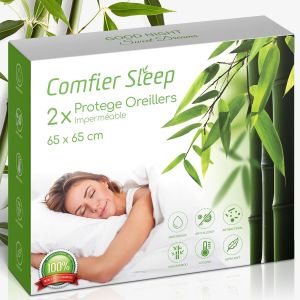 Ulteronixshop-Lot De 2 Prot&egrave;ge Oreiller 65x65 - 100% Bambou Trois Couches Anti Acarien Imperm&eacute;able Avec Fermeture &Eacute;clair - Taie Oreiller 65x65 &iquest;Respirant Anti-Bact&eacute;rien - Neuf