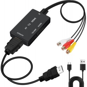 Convertisseur Rca Vers Hdmi,Adaptateur Av Vers Hdmi,Convertisseur Vidéo Audio Composite Rca 1080p Cvbs Pour Caméra/Ps2/Snes/Vhs/Xbox/Ps4/Tv/Vcr/Dvd/Wii/Supportant Pal/Ntsc - Neuf