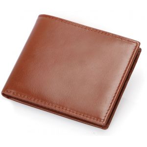 Porte-cartes de crédit fin en cuir (marron) - Anti-RFID bloqué et sécurisé - Portefeuille en cuir rigide - Peut contenir jusqu'à 4 cartes - 1 photo - 1 pince à monnaie - Pliable - Neuf