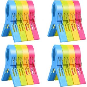 Pinces à linge, pinces pour serviettes de plage, pinces coupe-vent, grandes pinces en plastique durables pour serviettes, vêtements, couettes, draps, tapis, nappes (16 pièces) - Neuf