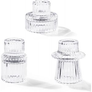 Kalanka-Bougeoir Verre, Set De 3 Photophores Transparents Pour Bougies Et Bougies Chauffe Plat, Chandeliers En Cristal Pour Décoration De Table, Bougeoirs Décoratifs Pour Mariage, Anniversaire, Noël - Neuf