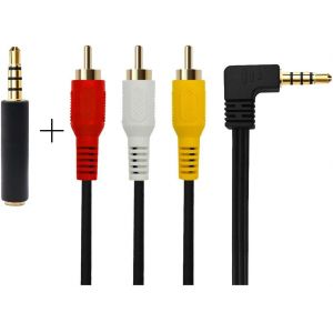 C&acirc;ble vid&eacute;o cam&eacute;ra 3,5 mm vers RCA AV, c&acirc;ble m&acirc;le 3,5 mm vers fiche m&acirc;le 3RCA pour c&acirc;ble Audio st&eacute;r&eacute;o AUX pour Smartphones, MP3, tablettes, Haut-parleurs, Home cin&eacute;ma (Coude2.5m) - Neuf