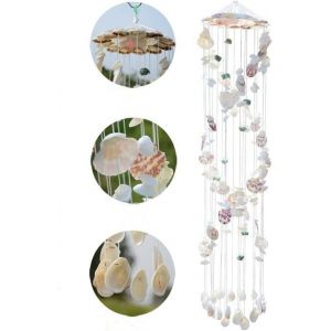 Mevronisshop-Carillon Éolien En Coquillage, Fait À La Main, À Suspendre À L'intérieur Ou À L'extérieur, Spirale Colorée, Hauteur De Suspension De 80 Cm - Neuf