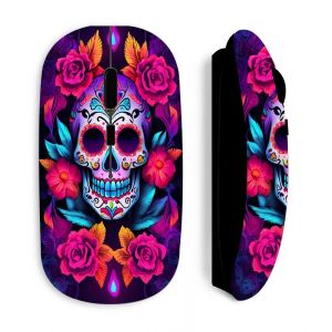 Souris noire Sans Fil Tete de mort violette color&eacute;e - Neuf