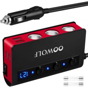 3 Prises Multiprise Allume Cigare + 4 Ports USB Chargeur de Voiture QC3.0 Charge Rapide 180W 12V/24V 3.6A Affichage LED pour Toutes Les Voitures Smartphone,GPS. - Neuf