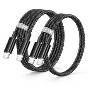 KALANKA-C&acirc;ble USB C vers USB C 1M+2M 2Pack, 60W C&acirc;ble USB C Charge Rapide Samsung C&acirc;ble Chargeur Type C Cordon Nylon Tress&eacute; Fil USB-C pour Samsung S25 S24 S23 Ultra,iPhone 17 16 15 Pro Max,iPad Pro/A - Neuf
