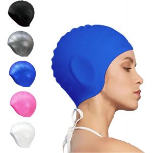 Bonnet De Bain En Silicone De Natation Unisexe - Bonnet De Bain Protection Oreille 3d - Bonnet De Natation Pour Femme Homme - Bleu - Neuf