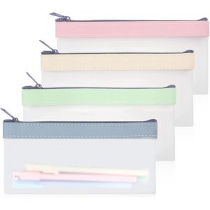 4 Modèles Trousse Transparente, Trousse Scolaire Grande Capacité, Plumier Simple Mode, Trousse Enfant Etanche, Pochette Voyage Portable, Idéal pour Trousse Ecole - Neuf