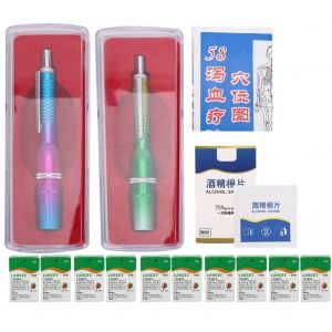 Stylo autopiqueur a trois aiguilles, appareil de therapie par ventouses et acupuncture, analyse sanguine (degrade vert-jaune) - Neuf