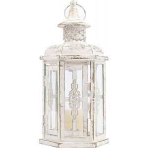 Lanternes À Bougie Décoratives, 25Cm De Haut, Lanterne Vintage En Verre, Porte-Bougie En Métal Pour Le Jardin, L'Intérieur, Les Fêtes, Les Mariages, Le Balcon (Blanc Avec Brosse Dorée) - Neuf