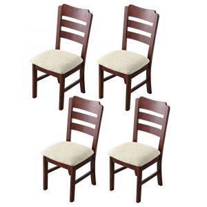 Lot de 4 housses de chaise de salle &agrave; manger jacquard, amovibles et &eacute;lastiques - Beige - Neuf