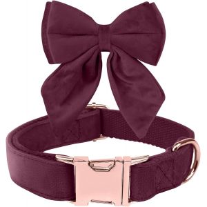 Eryi-Noeud Papillon Chiens, Collier Pour Chien Velours, Confortable Collier Chienn?ud Papillon Chiens Amovible Et Réglable Pour Mariages, Anniversaires, Festivités (Bordeaux, Xl) - Neuf
