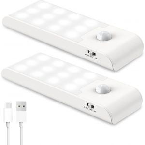 Lot De 2 Veilleuse Led Pile, Lampe D&eacute;tecteur De Mouvement, Veilleuse Enfant, Lampe De Placard, 3 Modes, 12 Led, Rechargeable, &Eacute;clairage D'armoire, Lampe Nuit Pour Chambre, Couloir[Vei9271265] - Neuf
