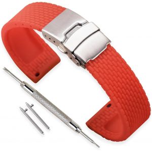Kal-Bracelet Montre Remplacer Silicone Bracelet Montre Homme Femme Noir - 18mm, 20mm, 22mm, 24mm Caoutchouc Montre Bracelet Avec Quick Release Pins & Boucle Déployante - Neuf
