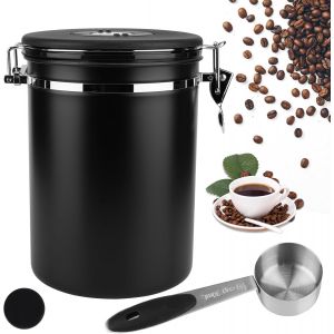 Checarzhn--No1-2,8 L Boîte À Conservation Hermétique En Acier Inoxydable, 1kg, Avec Cadran Dateur Et Cuillère Doseuse Offerte Pour Café En Grains, Noix Et Sucre - Neuf