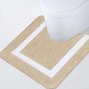 KAL-Tapis De Bain Contour Wc Beige Absorbant Antidérapant Lavable Machine Doux Pour Salle De Bain Douche Toilette 50X50Cm - Neuf