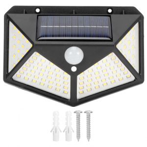 Hjlian Applique Murale Solaire 100 Led Avec Detecteur De Mouvement, Eclairage Exterieur, Eclairage De Securite, Ideal Pour Le Jardin Ou La Rue - Neuf