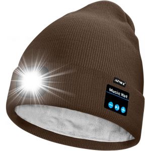 Unisexe Led Bluetooth Bonnet Lampe Frontale,Usb Rechargeable 4 Led Musique Parleur Chapeau De Course Lumière Chaud Polaire Doublée Tricot Bonnet Cadeaux Pour Hommes Et Femmes - Neuf