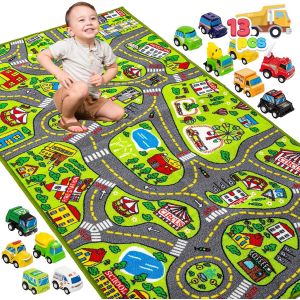 ChenQuanSarl-Tapis De Chambre D'Enfant, 80 X 150 Cm, Avec 12 Mini Jouets De Voiture, Pour Enfants À Partir, Tapis De Jeu, Rue, Tapis De Voiture, Pour Garçon Et Fille, Pour Chambre À Coucher Et Salle - Neuf