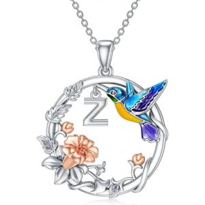 Kal-Collier Avec Pendentif Colibri Avec Pierre De Naissance/Initiale Pour Femmes Et Filles En Argent Sterling 925 Avec Pendentif Lettre Initiale/Pierre De Naissance - Neuf