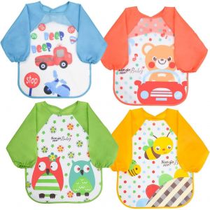 Manches Longues Bavoir Imperméable À L'eau, 4pcs Bébé Bib Apronpainting Jouer D'alimentation Tablier Unisexe Imperméable À L'eau De Dossard Pour Les 6 Mois À 3 Ans Bébé - Neuf