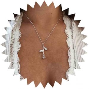 Kal-Collier Fleur Boho Rose Choker Collier Pendentif Rose Argent&eacute; Cha&icirc;ne Collier Fleur Mignon Charme Bijoux Cadeau Pour Femmes Filles - Neuf