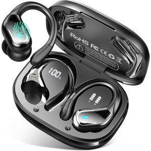 JGD-Ecouteurs Bluetooth Sans Fil Sport, 75Hrs &Eacute;couteurs Bluetooth 5.4 avec St&eacute;r&eacute;o HiFi 3D, 4 ENC R&eacute;duction de Bruit Mic Oreillette sans Fil USB-C Charge, &Eacute;tanches IP7 Casque Running LED pour Android/ - Neuf