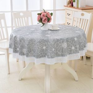 Nappe Ronde En Toile Cir&eacute;e Pvc, &Agrave; Motifs Floraux Et Dentelle, Imperm&eacute;able Et Antitache, Id&eacute;ale Pour La Salle &Agrave; Manger, Le Jardin, Un Caf&eacute; Ou Une F&ecirc;te (Gris, 180 Cm) - Neuf