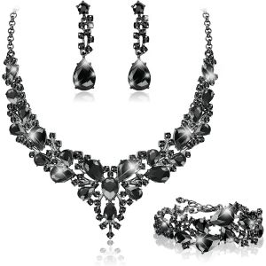 Eryi-Parure Mariage Bijoux Pour Femme Cristal Mariée Collier Vintage Strass Boucle D'oreille Et Bracelet Ensemble Mariage Fiançailles Mariée Demoiselle D'honneur Fantaisie Cadeau Bijoux - Neuf